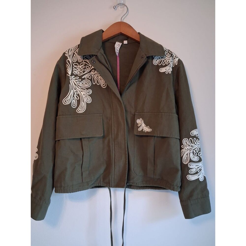 Anthropologie Dolan Embroidered Utility Jacket Green Oversized Small - Picture 3 of 11
